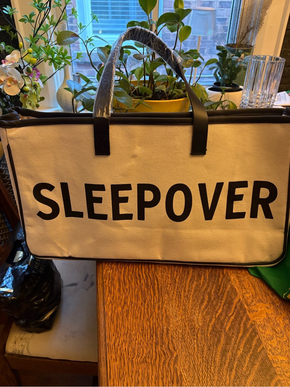 Canvas 'Sleepover' Tote Bag in Cream and Black